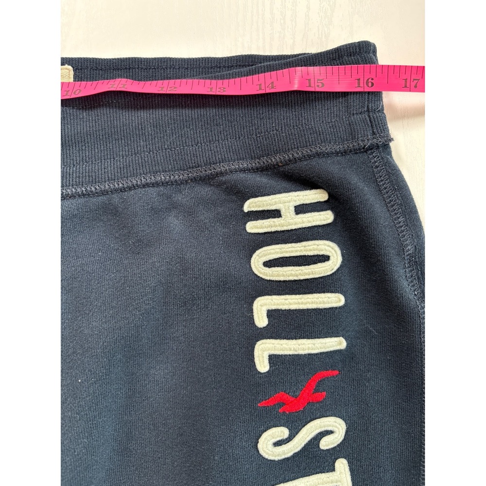 Hollister Y2K Navy Blue Fleece Joggers Embroidered Logo Drawstring Sweatpants M - Picture 5 of 7